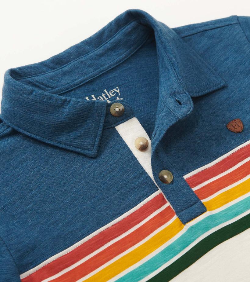 Boys Boys Retro Stripes Long Sleeve Panelled Polo | Hatley Tops