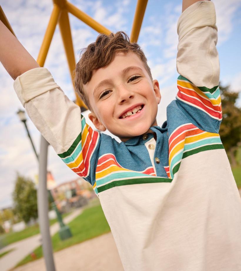 Boys Boys Retro Stripes Long Sleeve Panelled Polo | Hatley Tops