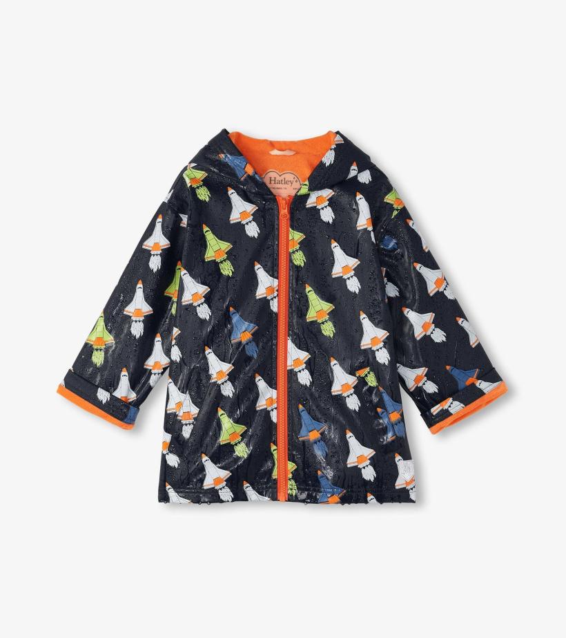 Boys Boys Space Shuttles Colour Changing Zip-Up Rain Jacket | Hatley Rainwear