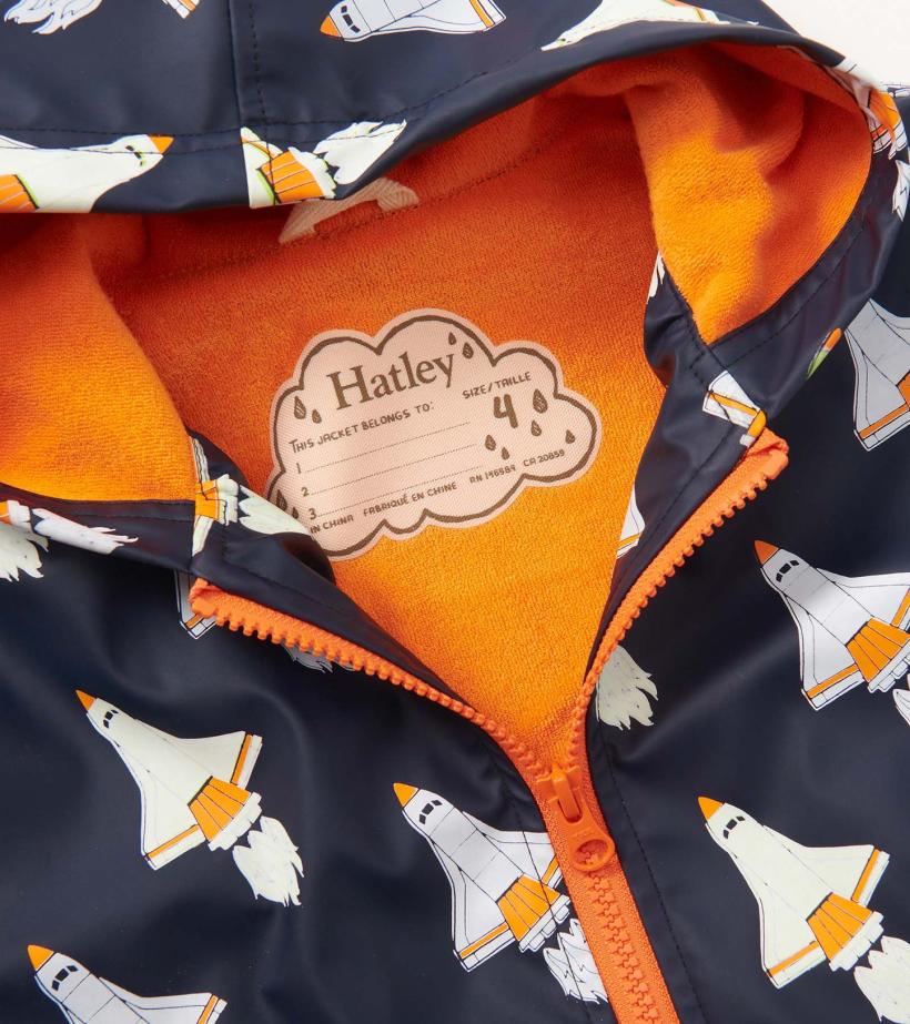 Boys Boys Space Shuttles Colour Changing Zip-Up Rain Jacket | Hatley Rainwear