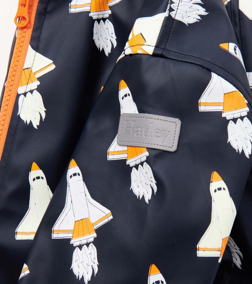Boys Boys Space Shuttles Colour Changing Zip-Up Rain Jacket | Hatley Rainwear
