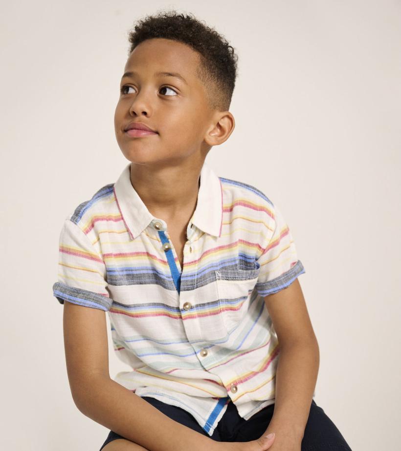 Boys Boys Summer Stripe Short Sleeve Button Down | Hatley Tops