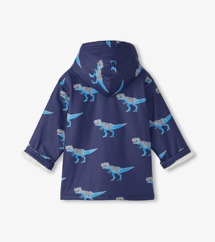 Boys Boys T-Rex Attack Sherpa Lined Zip-Up Rain Jacket | Hatley Rainwear