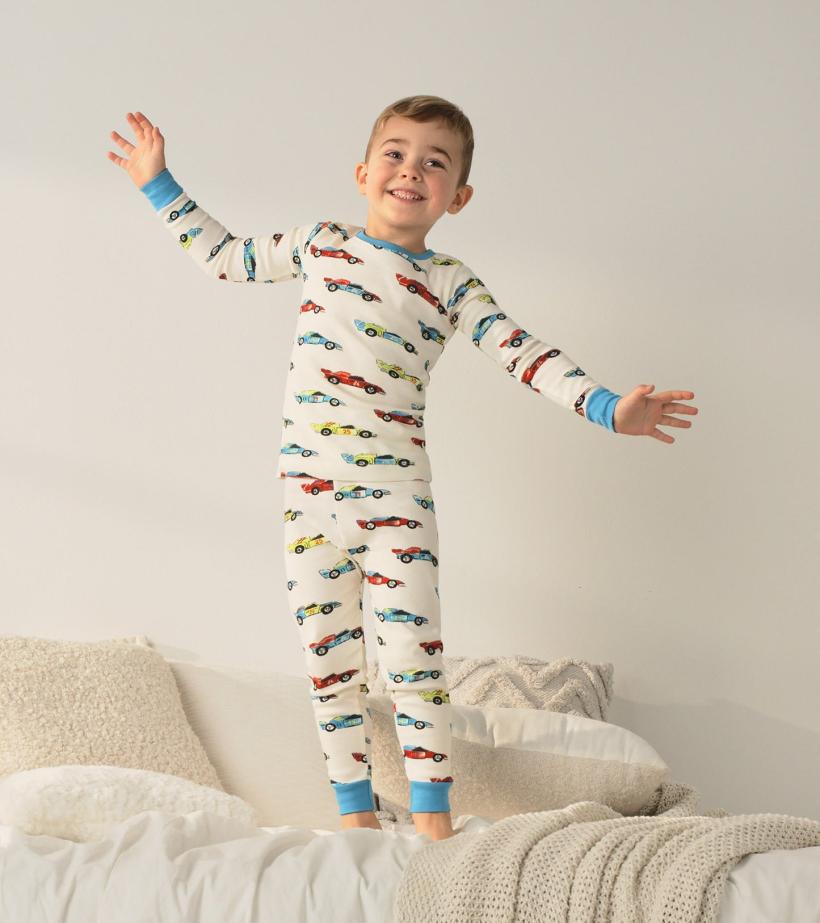 Boys Boys Water Colour Racecars Organic Cotton Pajama Set | Hatley Sleepwear