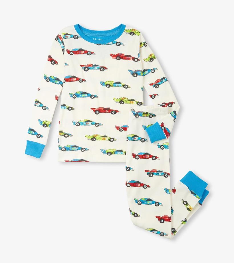Boys Boys Water Colour Racecars Organic Cotton Pajama Set | Hatley Sleepwear