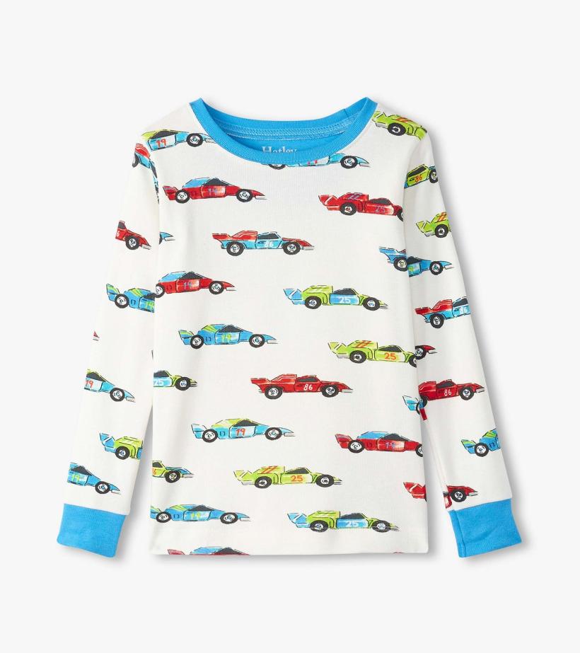 Boys Boys Water Colour Racecars Organic Cotton Pajama Set | Hatley Sleepwear