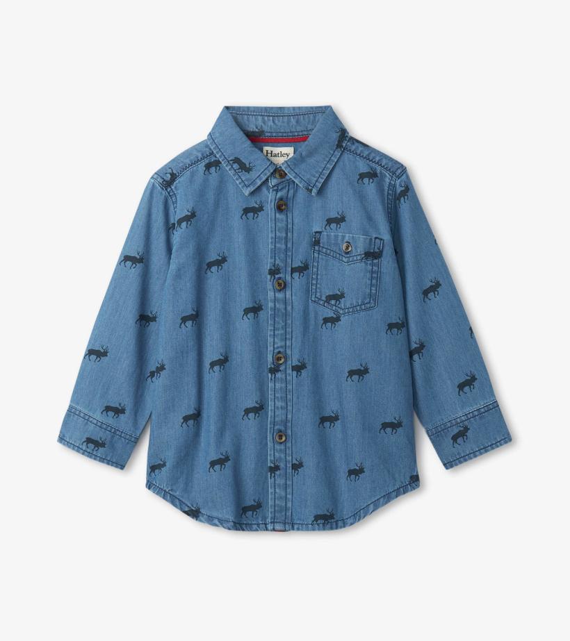Boys Mini Elk Button Down Shirt | Hatley Tops