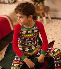 Boys Navy Painted Fairisle Raglan Organic Cotton Pajama Set | Hatley Sleepwear