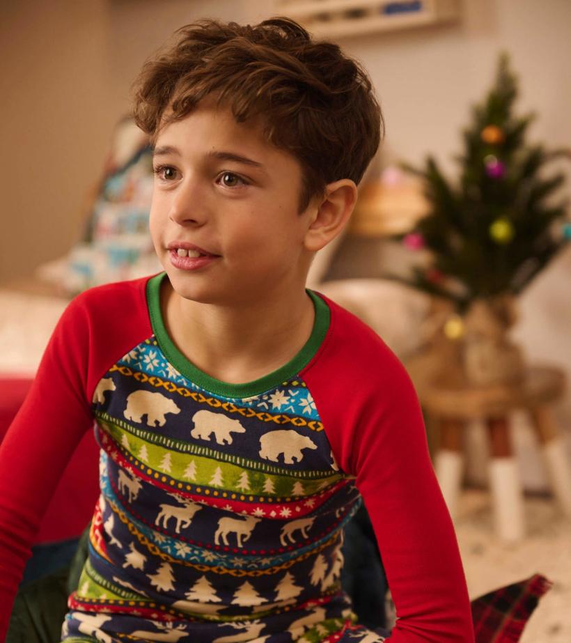 Boys Navy Painted Fairisle Raglan Organic Cotton Pajama Set | Hatley Sleepwear