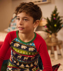 Boys Navy Painted Fairisle Raglan Organic Cotton Pajama Set | Hatley Sleepwear