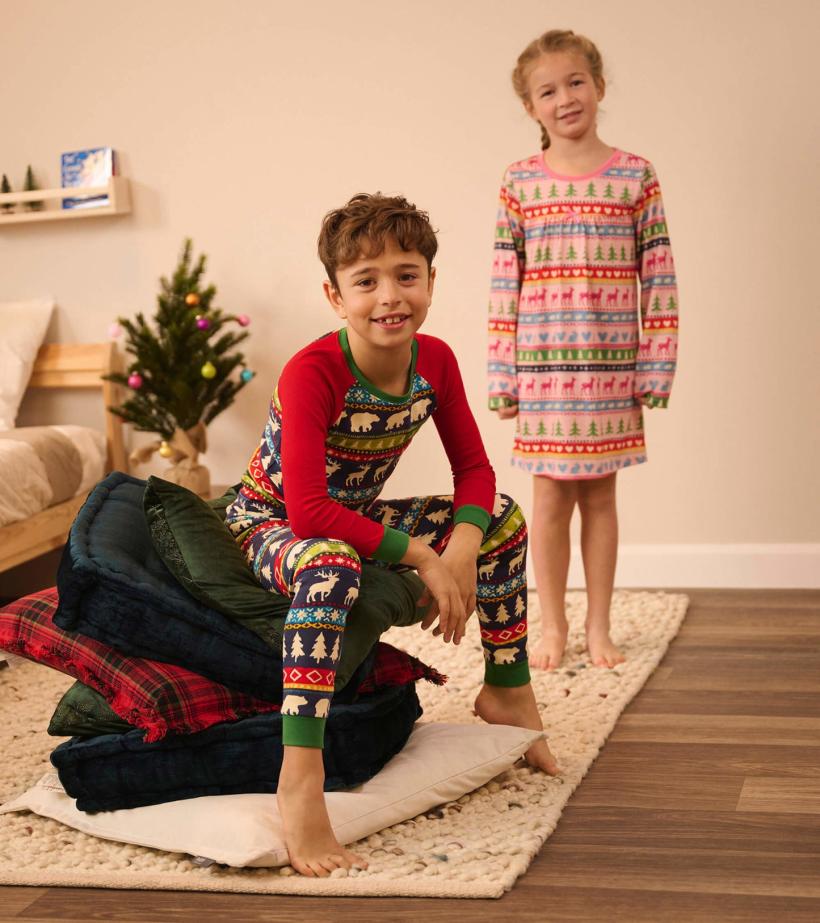Boys Navy Painted Fairisle Raglan Organic Cotton Pajama Set | Hatley Sleepwear