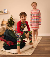 Boys Navy Painted Fairisle Raglan Organic Cotton Pajama Set | Hatley Sleepwear