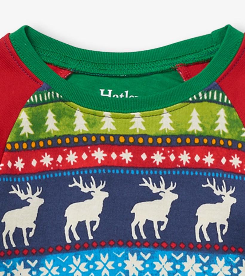 Boys Navy Painted Fairisle Raglan Organic Cotton Pajama Set | Hatley Sleepwear