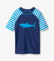 Boys Shark Stripes Short Sleeve Rashguard | Hatley Swimwear