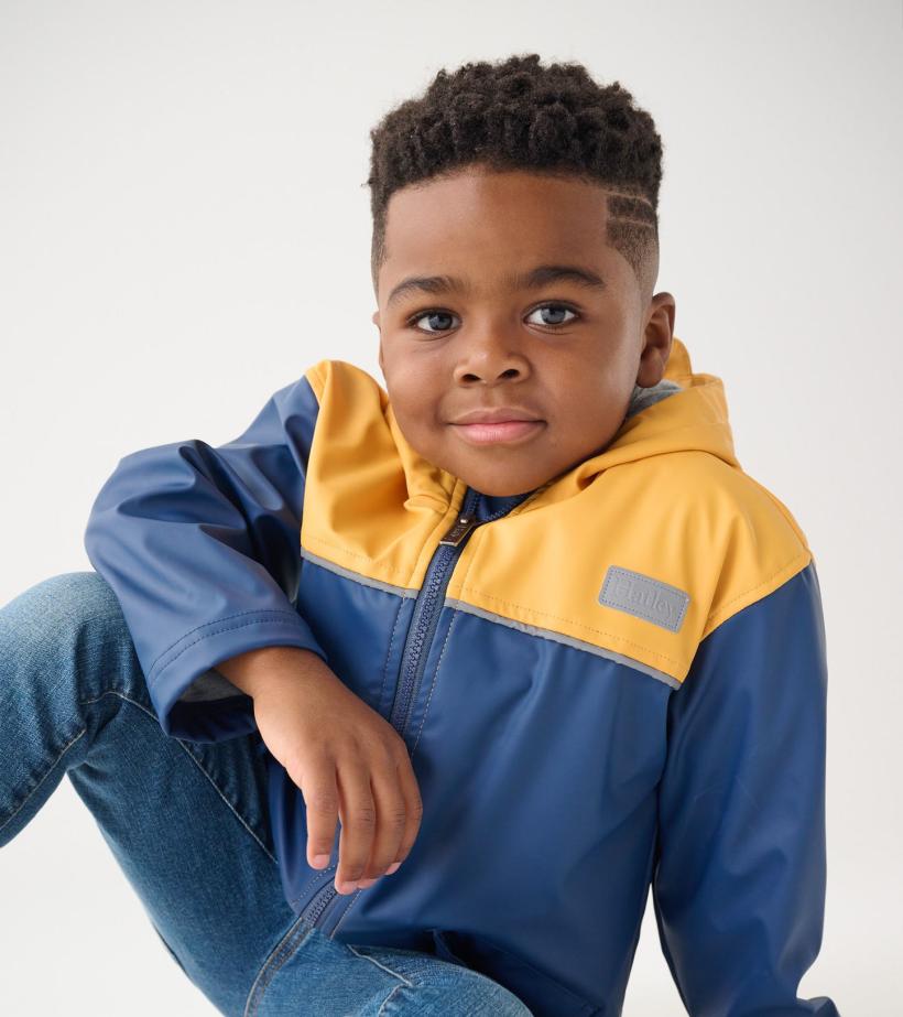Boys Yellow &amp; Navy Zip-Up Rain Jacket | Hatley Rainwear
