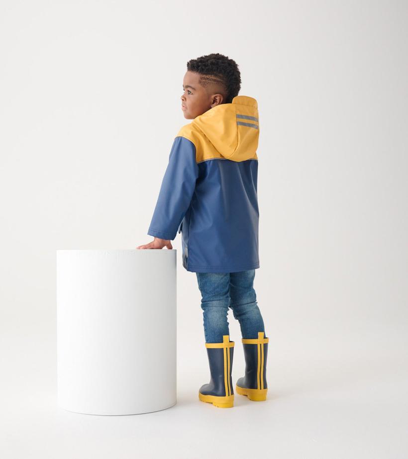 Boys Yellow &amp; Navy Zip-Up Rain Jacket | Hatley Rainwear