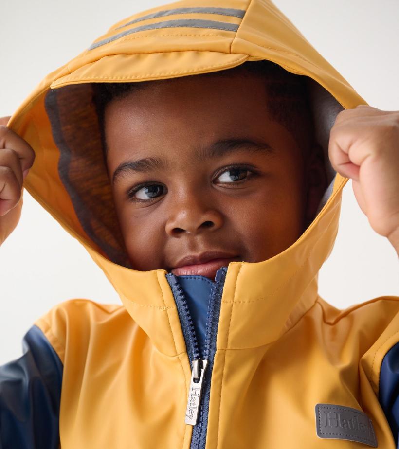 Boys Yellow &amp; Navy Zip-Up Rain Jacket | Hatley Rainwear