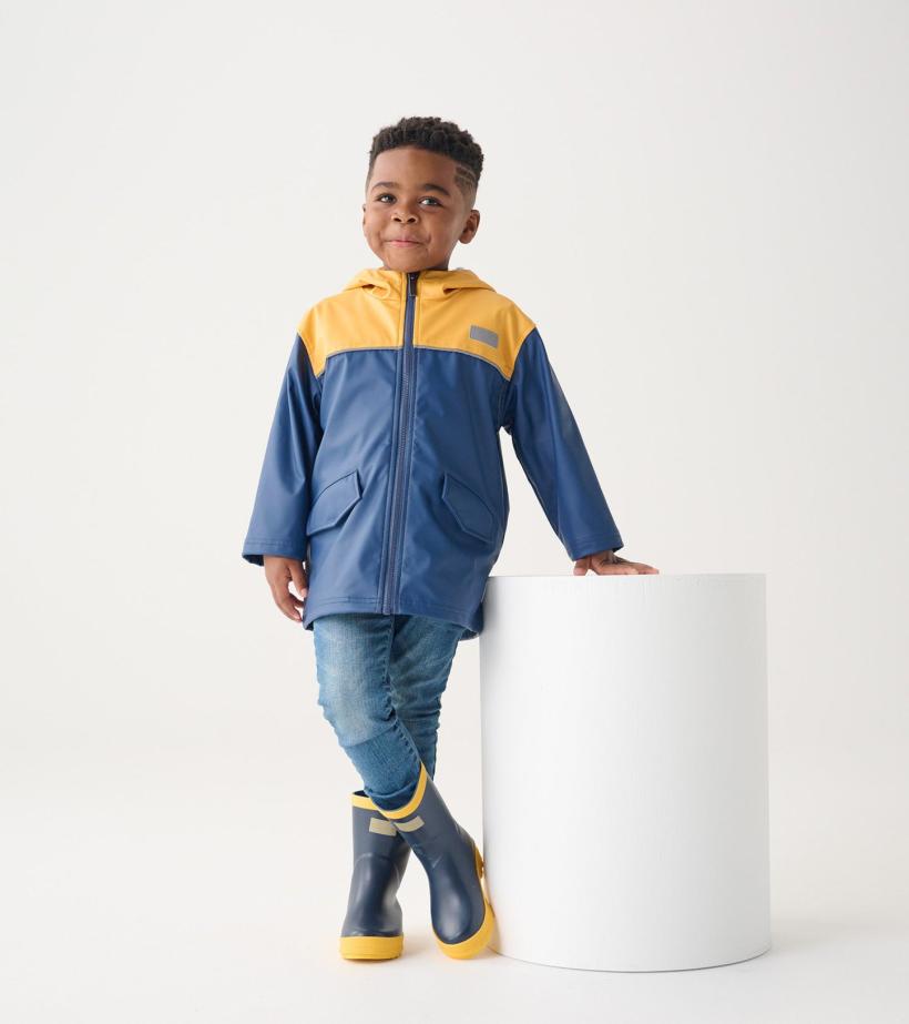 Boys Yellow &amp; Navy Zip-Up Rain Jacket | Hatley Rainwear