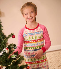 Girls Cream Painted Fair Isle Raglan Organic Cotton Pajama Set | Hatley Sleepwear