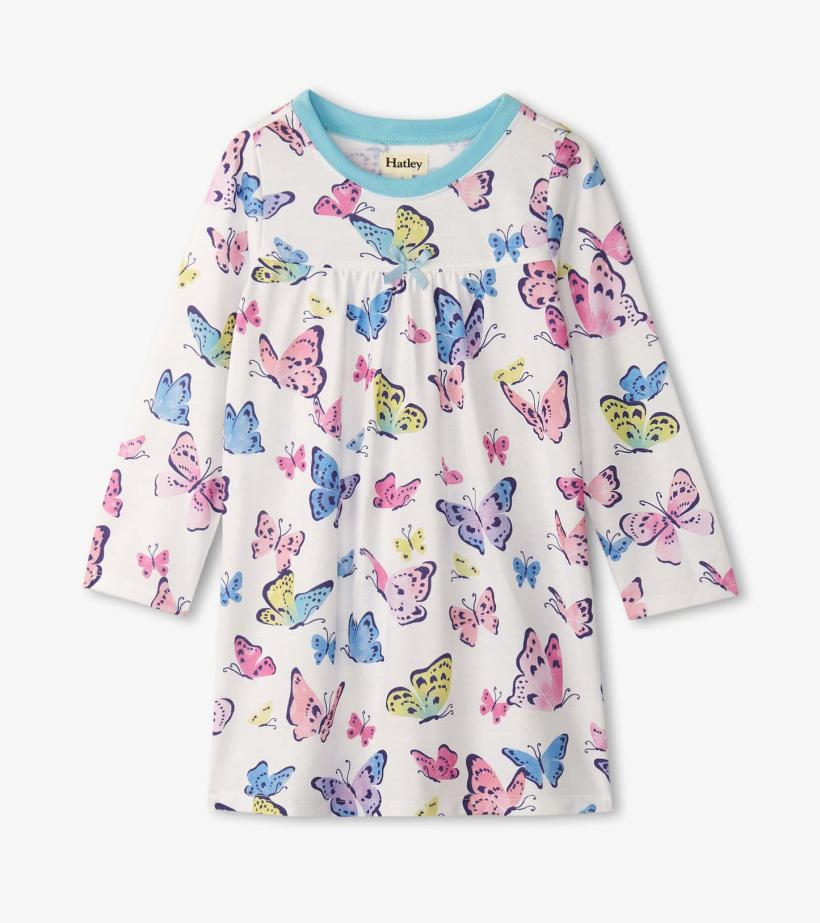 Girls Girls Big Butterflies Long Sleeve Nightgown | Hatley Sleepwear