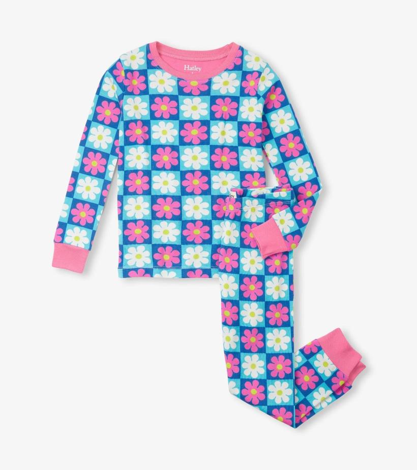 Girls Girls Checkered Daisies Organic Cotton Pajama Set | Hatley Sleepwear