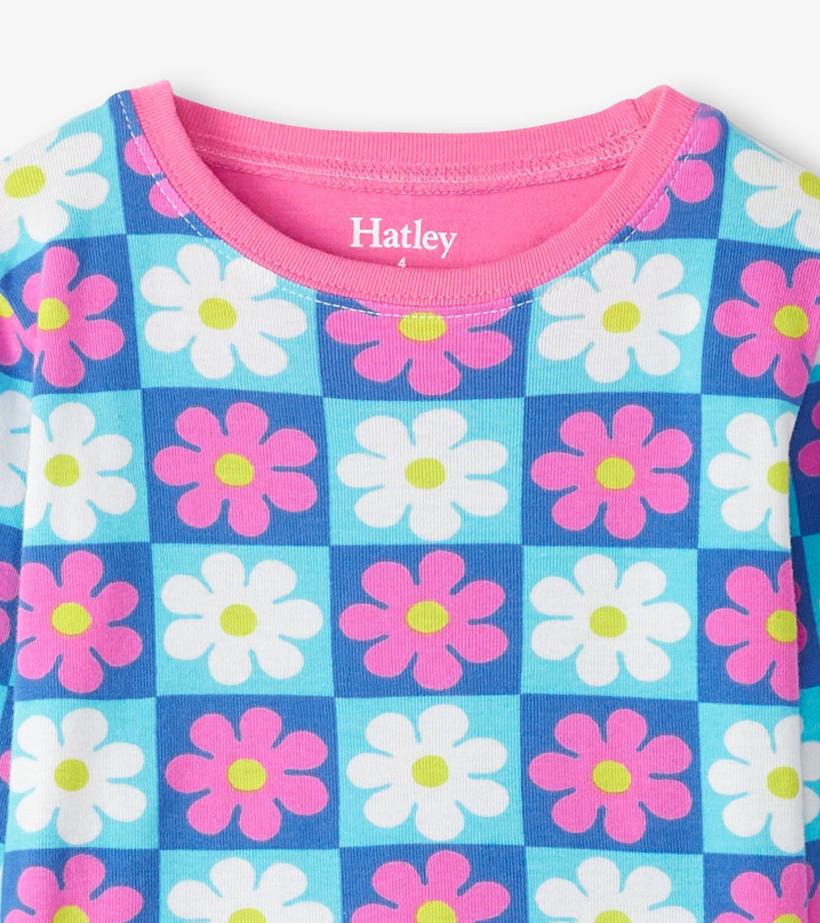 Girls Girls Checkered Daisies Organic Cotton Pajama Set | Hatley Sleepwear