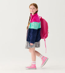 Girls Girls Colourblock Stripes Fuzzy Fleece Zip-Up Jacket | Hatley Sweaters