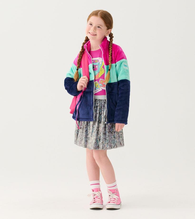 Girls Girls Colourblock Stripes Fuzzy Fleece Zip-Up Jacket | Hatley Sweaters