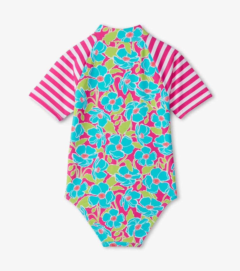Girls Girls Floating Poppies One-Piece Rashguard | Hatley Swimwear