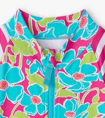 Girls Girls Floating Poppies One-Piece Rashguard | Hatley Swimwear