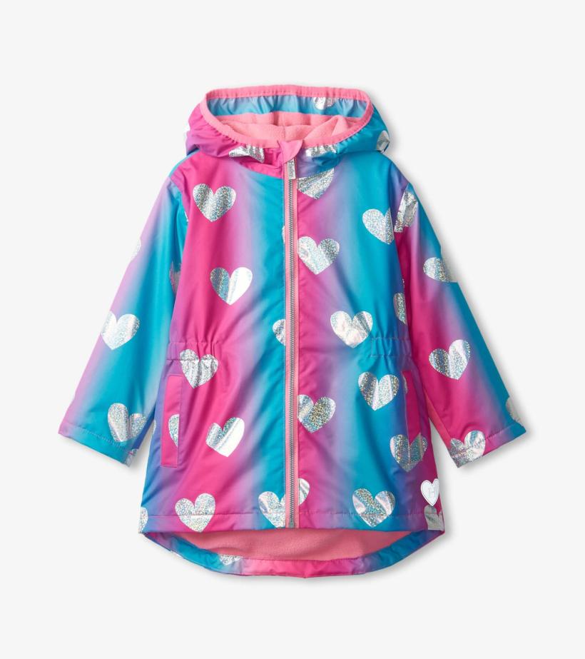 Girls Girls Fun Hearts Zip-Up Lightweight Rain Jacket | Hatley Rainwear