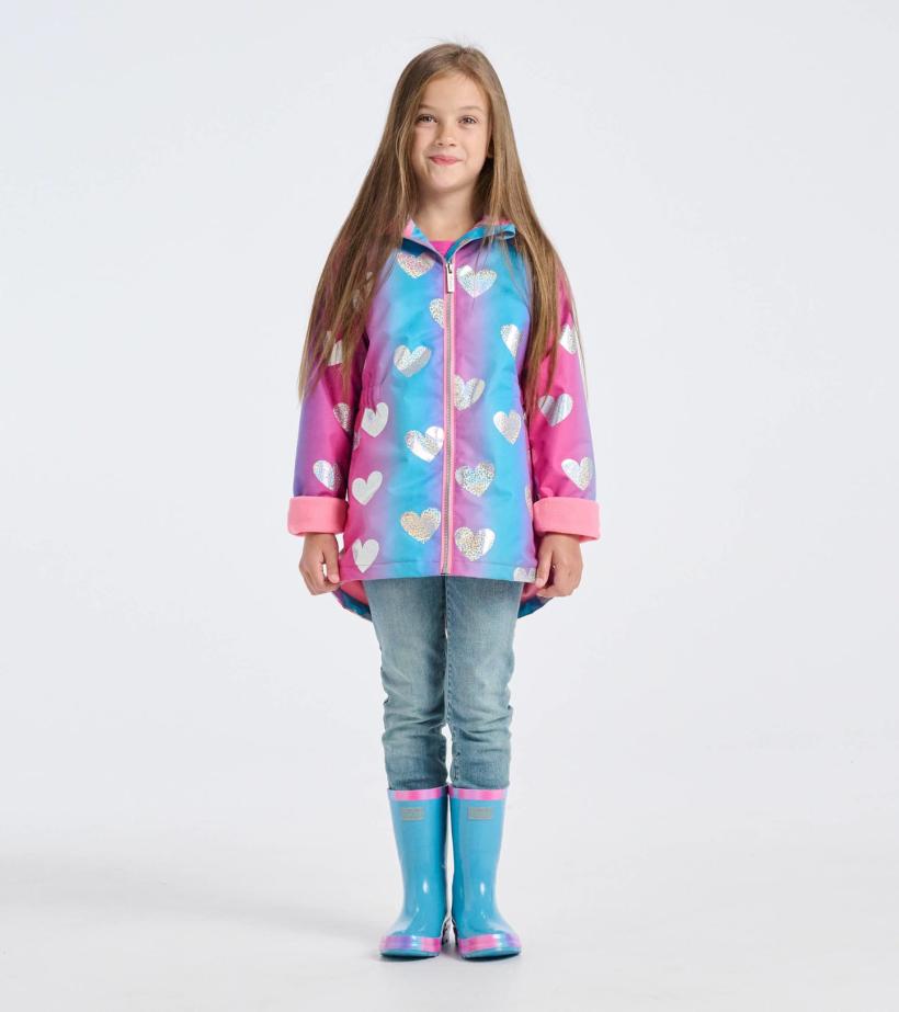 Girls Girls Fun Hearts Zip-Up Lightweight Rain Jacket | Hatley Rainwear