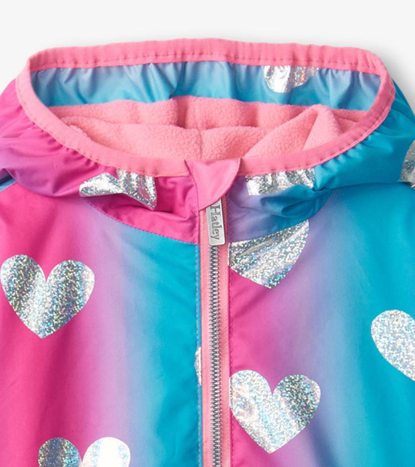 Girls Girls Fun Hearts Zip-Up Lightweight Rain Jacket | Hatley Rainwear