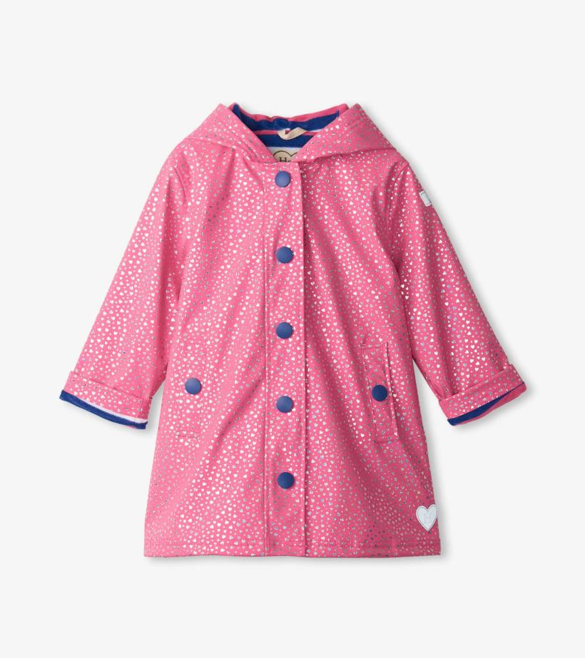 Girls Girls Glitter Hearts Button-Up Rain Jacket | Hatley Rainwear