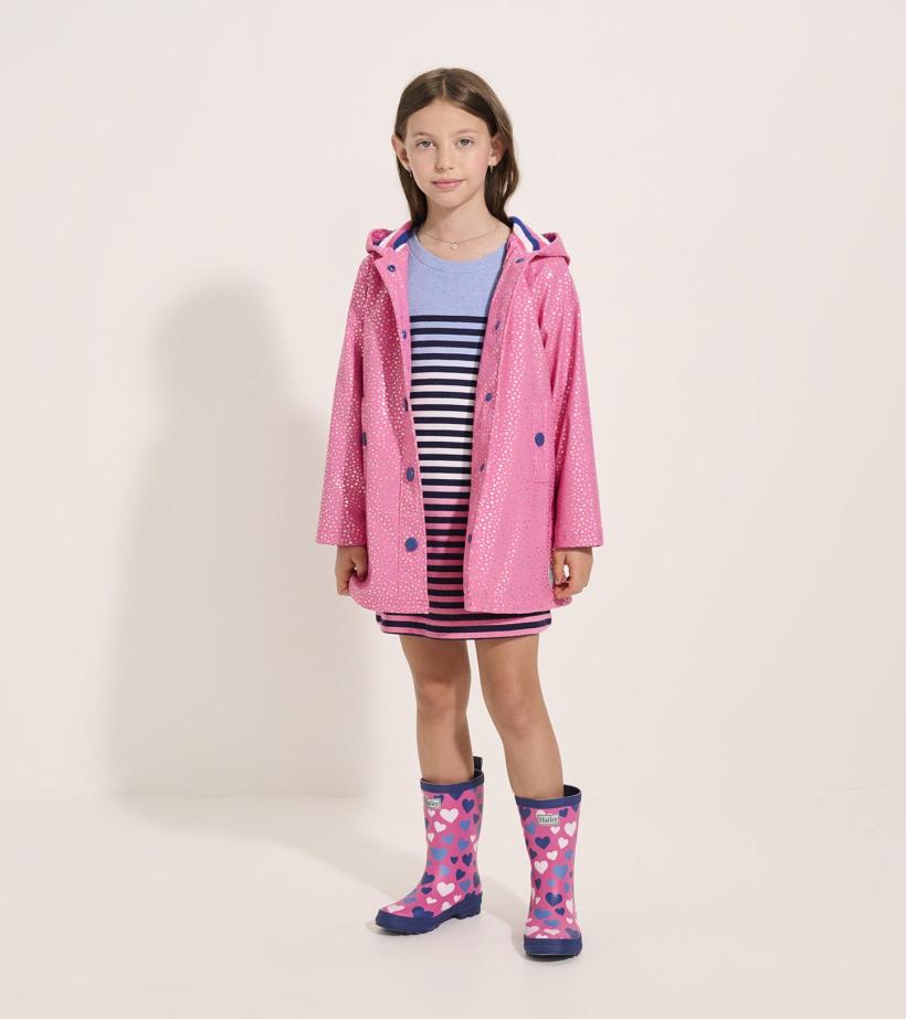 Girls Girls Glitter Hearts Button-Up Rain Jacket | Hatley Rainwear