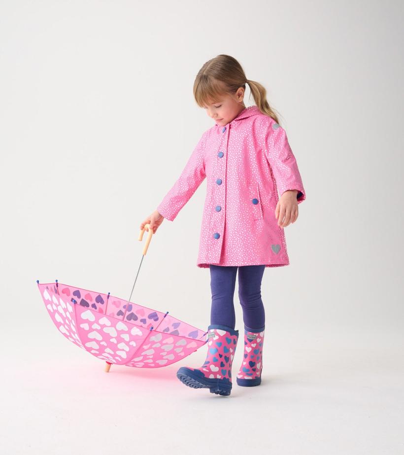 Girls Girls Glitter Hearts Button-Up Rain Jacket | Hatley Rainwear