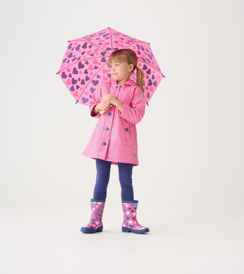 Girls Girls Glitter Hearts Button-Up Rain Jacket | Hatley Rainwear