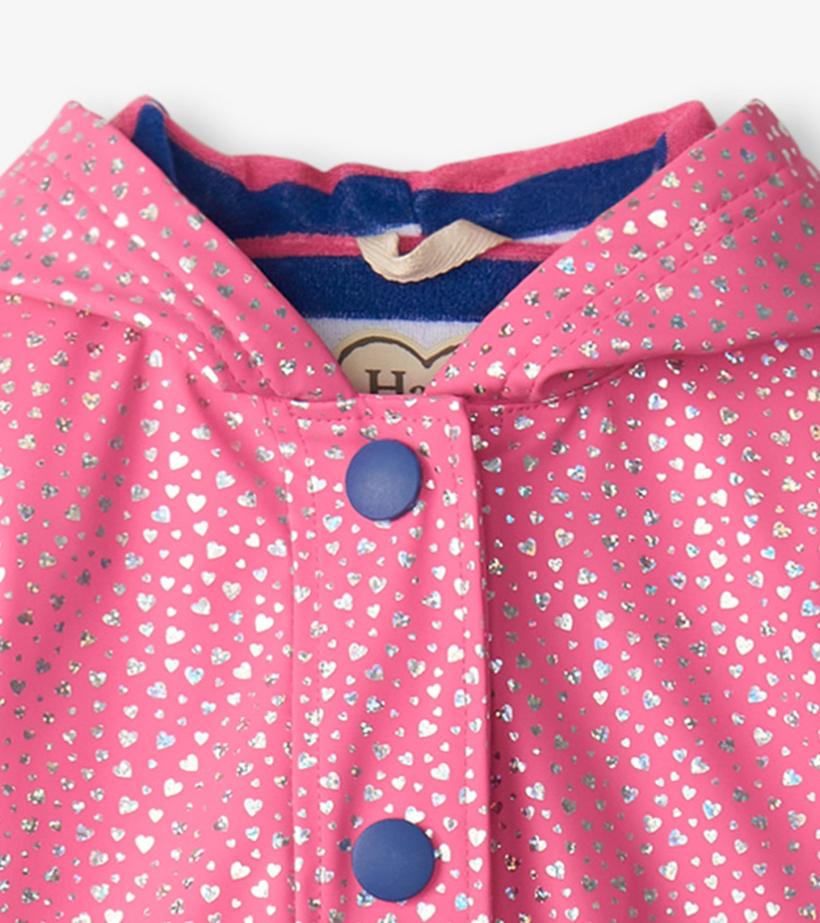 Girls Girls Glitter Hearts Button-Up Rain Jacket | Hatley Rainwear