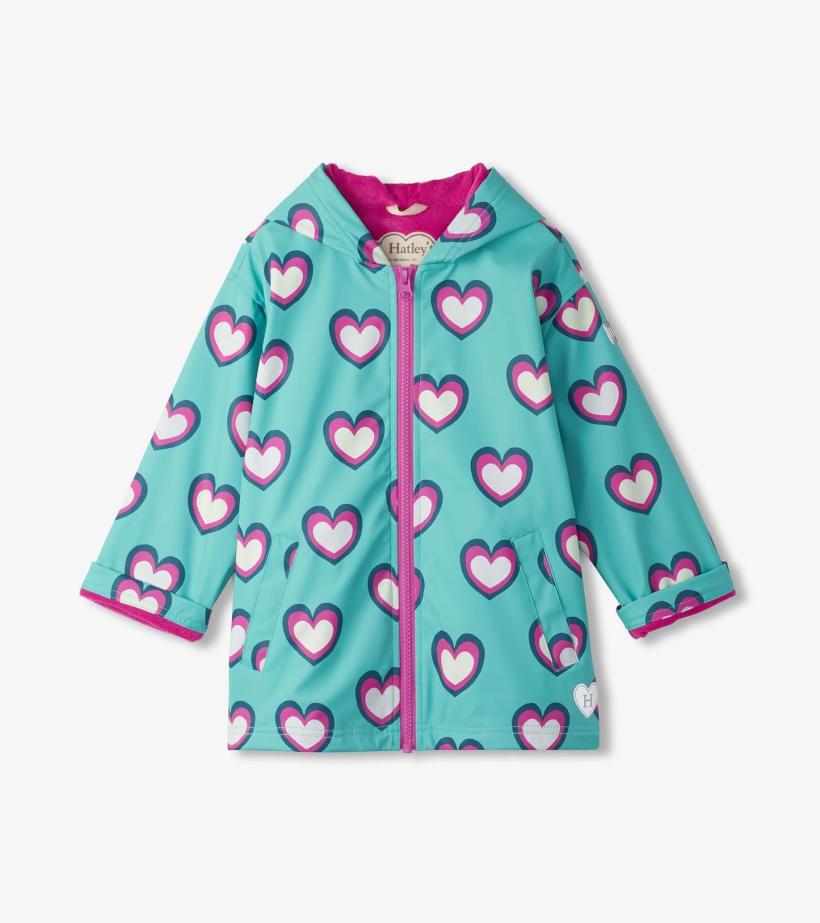 Girls Girls Hearts Colour Changing Zip-Up Rain Jacket | Hatley Rainwear