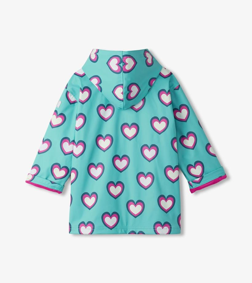 Girls Girls Hearts Colour Changing Zip-Up Rain Jacket | Hatley Rainwear