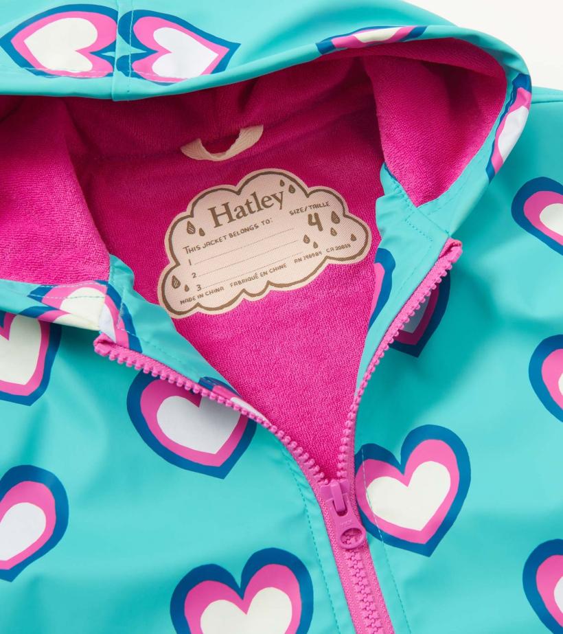Girls Girls Hearts Colour Changing Zip-Up Rain Jacket | Hatley Rainwear