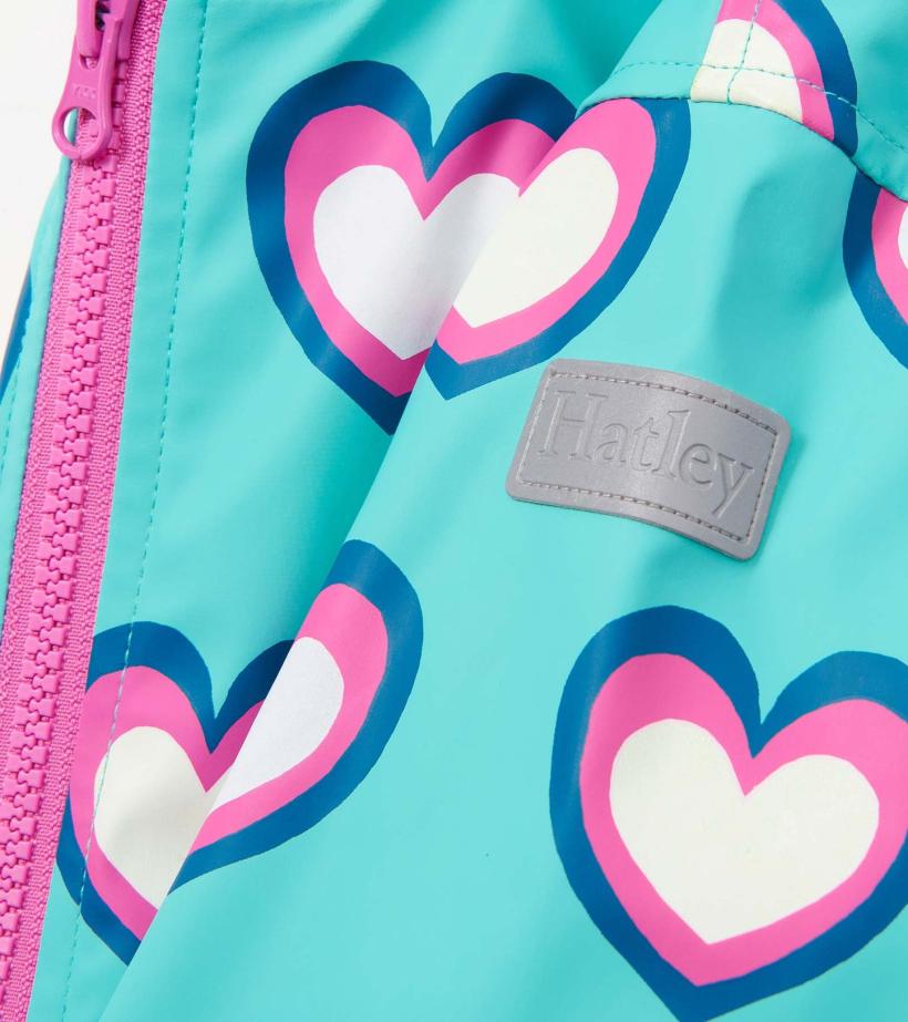 Girls Girls Hearts Colour Changing Zip-Up Rain Jacket | Hatley Rainwear