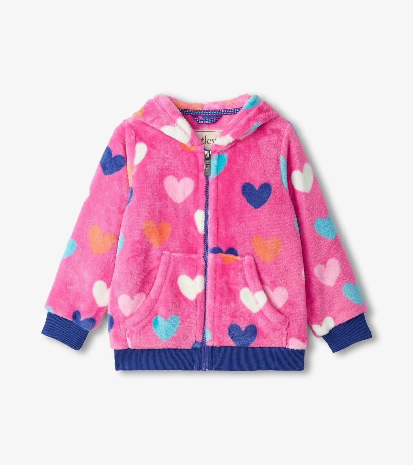 Girls Girls Hearts Fleece Zip-Up Hoodie | Hatley Sweaters