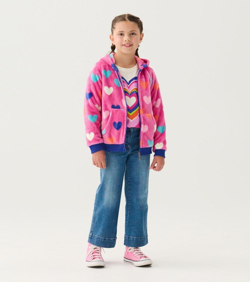Girls Girls Hearts Fleece Zip-Up Hoodie | Hatley Sweaters