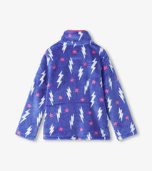 Girls Girls Lightning Bolts Fuzzy Fleece Zip-Up Jacket | Hatley Sweaters
