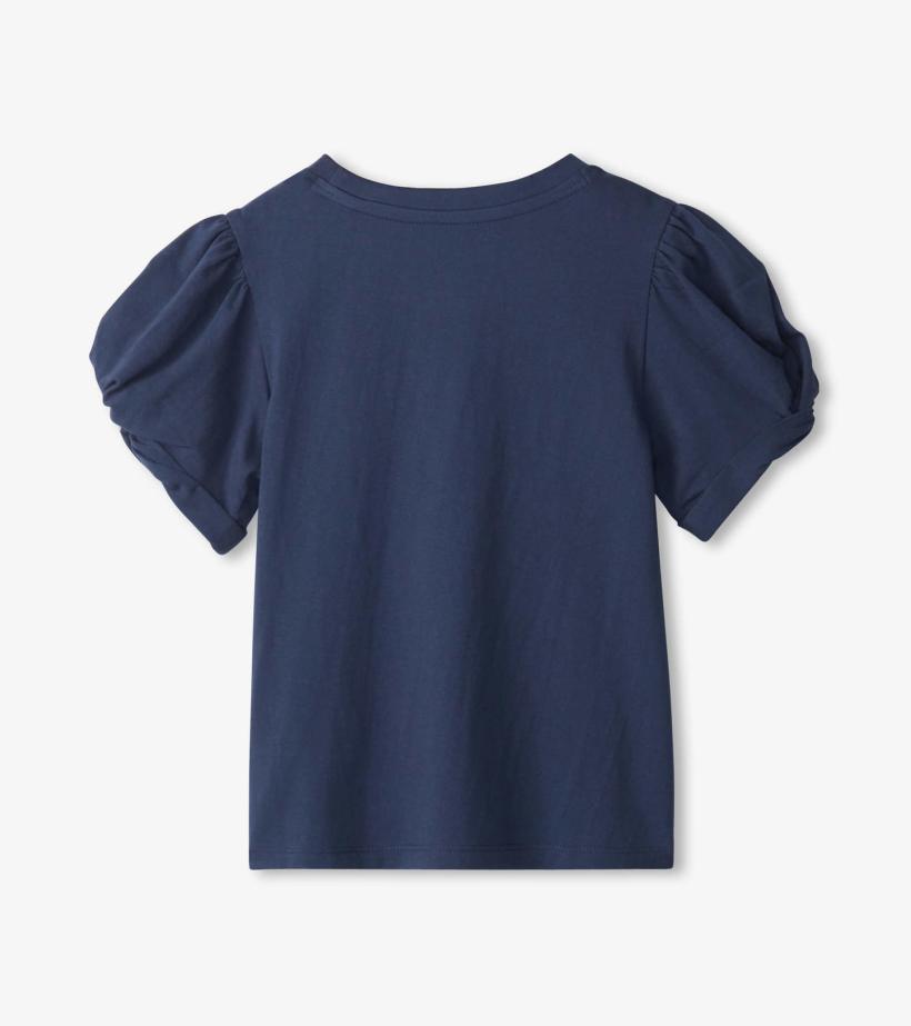 Girls Girls Navy Twisted Sleeve Tee | Hatley Tops