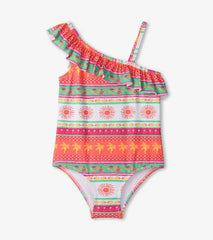 Girls Girls Ornate Tropicals Ruffle Trim Swimsuit | Hatley Swimwear