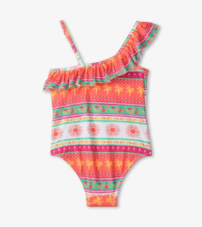 Girls Girls Ornate Tropicals Ruffle Trim Swimsuit | Hatley Swimwear