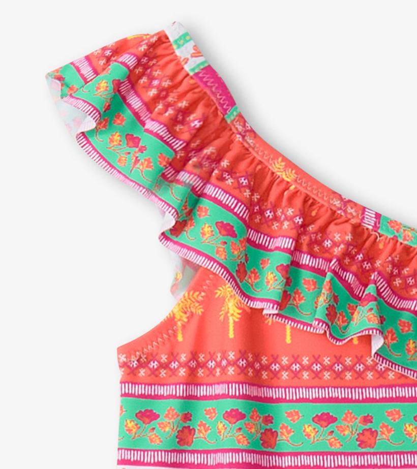 Girls Girls Ornate Tropicals Ruffle Trim Swimsuit | Hatley Swimwear