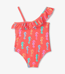 Girls Girls Painted Sea Horses Ruffle Trim Swimsuit | Hatley Swimwear